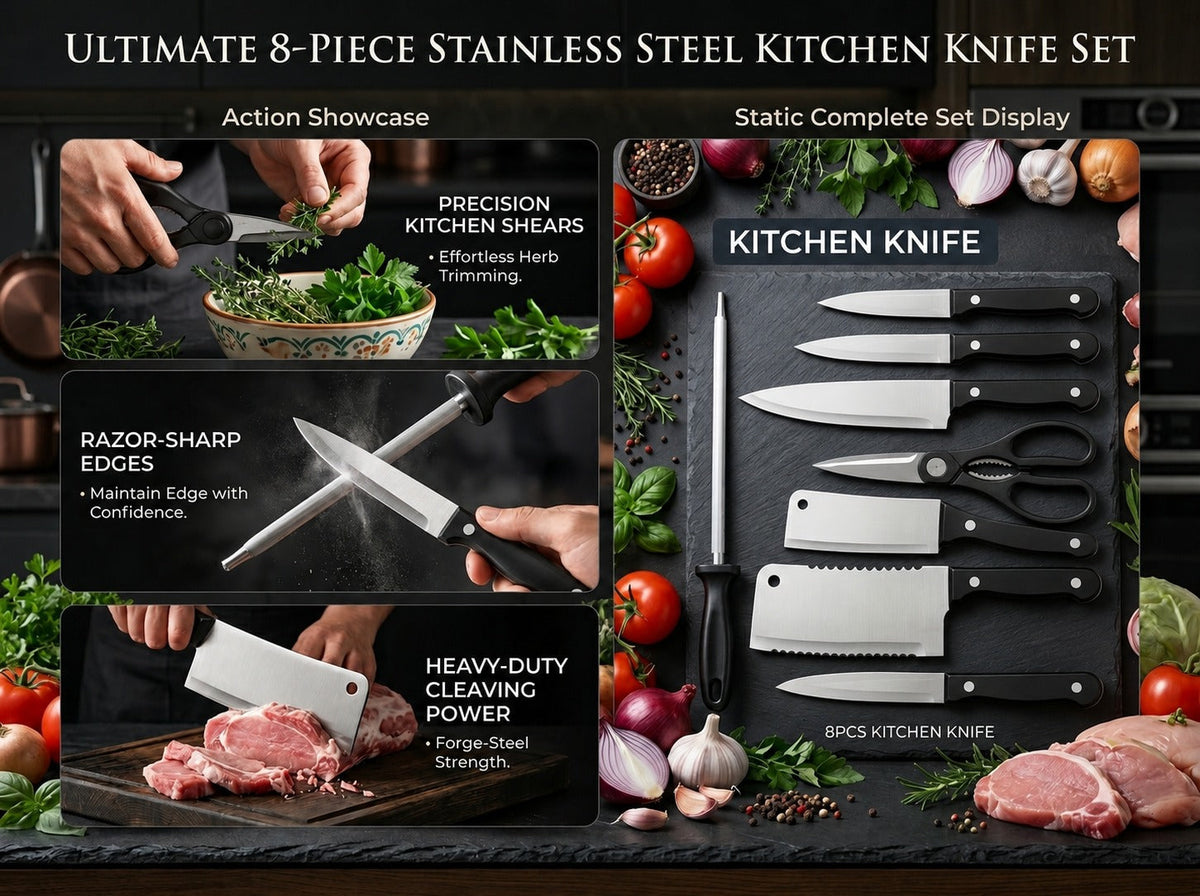 Premium 8-Piece Stainless Steel Knife Set – Chef Grade Sharpness, Rust & Stain