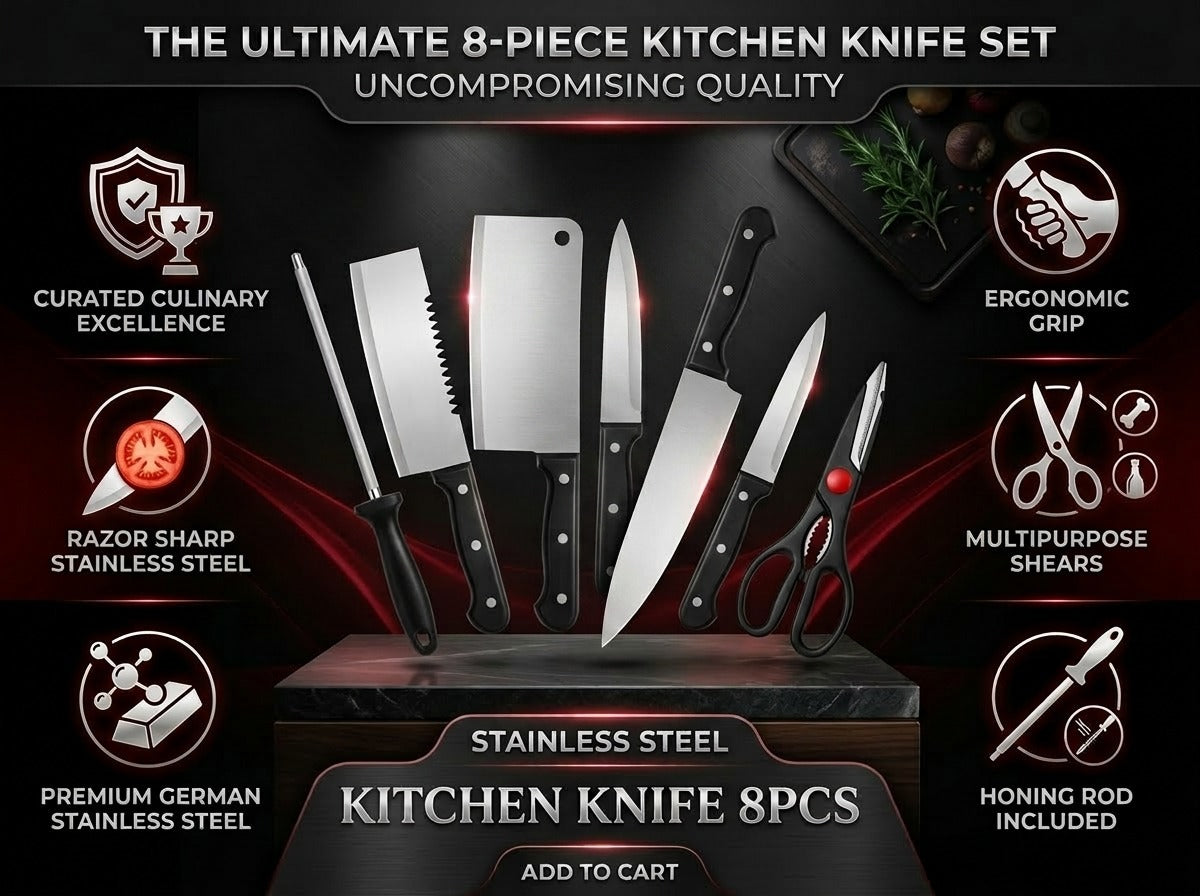 Premium 8-Piece Stainless Steel Knife Set – Chef Grade Sharpness, Rust & Stain