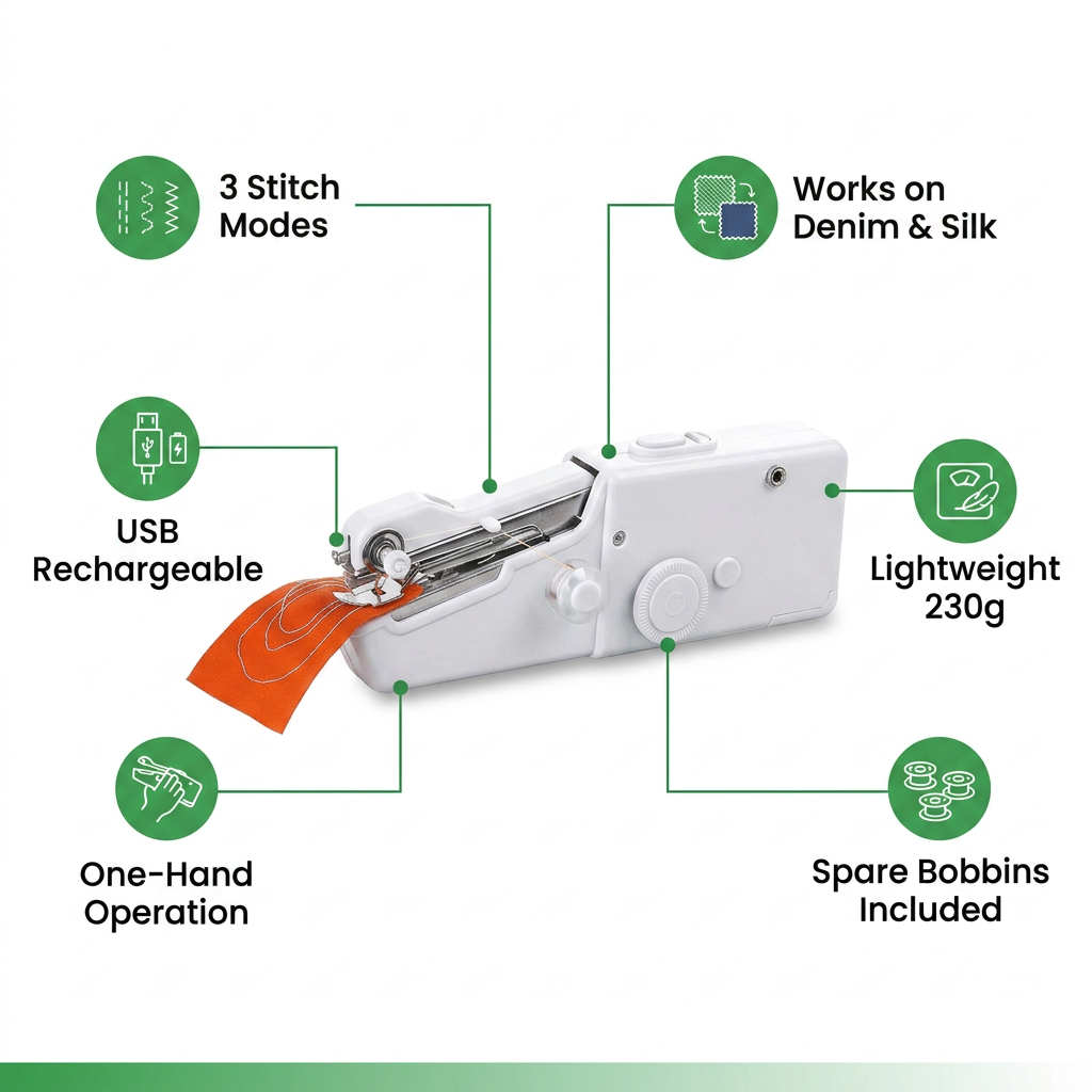 QuickStitch Mini Sewing Machine – Portable Electric Stitching Machine for Easy Repairs